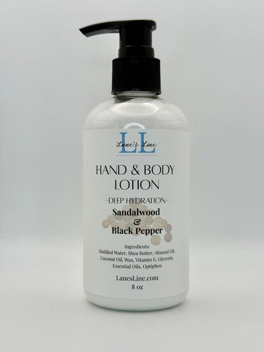 Hand & Body Lotion 8 oz - Sandalwood & Black Pepper